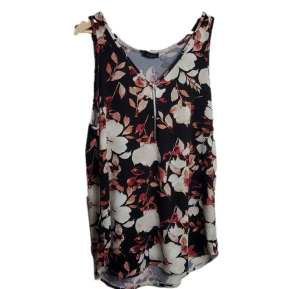 Eclipse Black and Floral Zipper Front Tank Top XXL - Picture 1 of 10